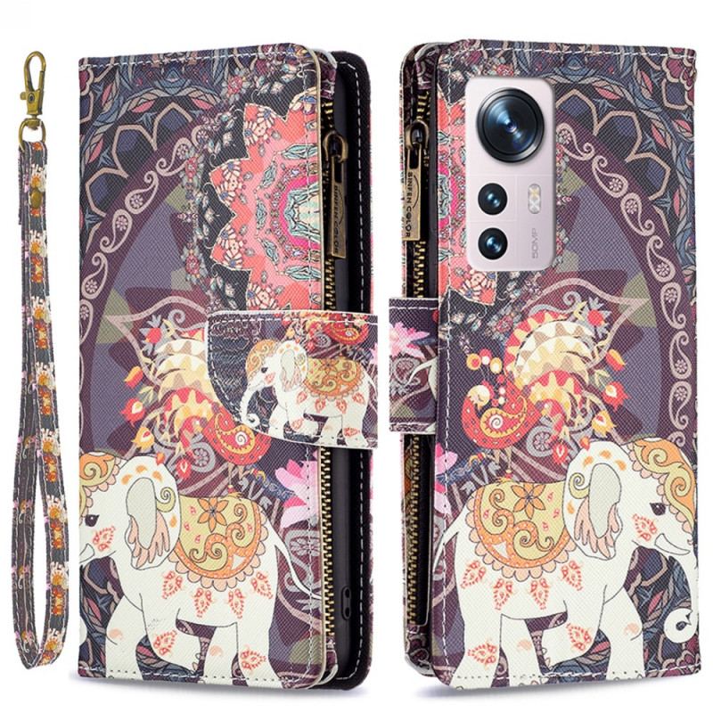 Capa Flip Para Xiaomi 12 / 12X Bolso Elefante Com Zíper