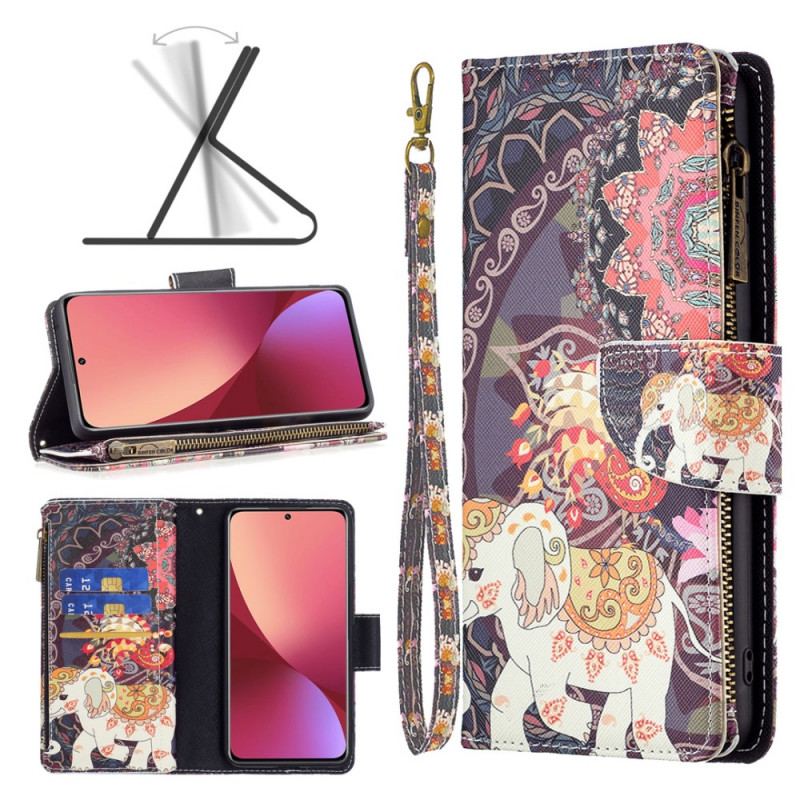 Capa Flip Para Xiaomi 12 / 12X Bolso Elefante Com Zíper