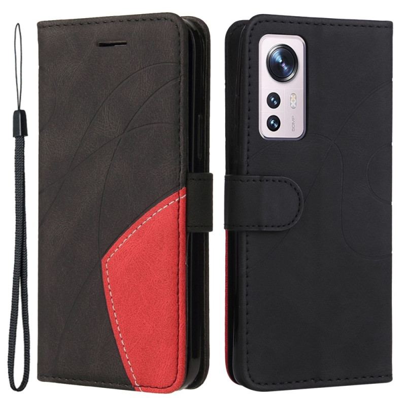 Capa Flip Para Xiaomi 12 / 12X De Cordão Correia De Dois Tons