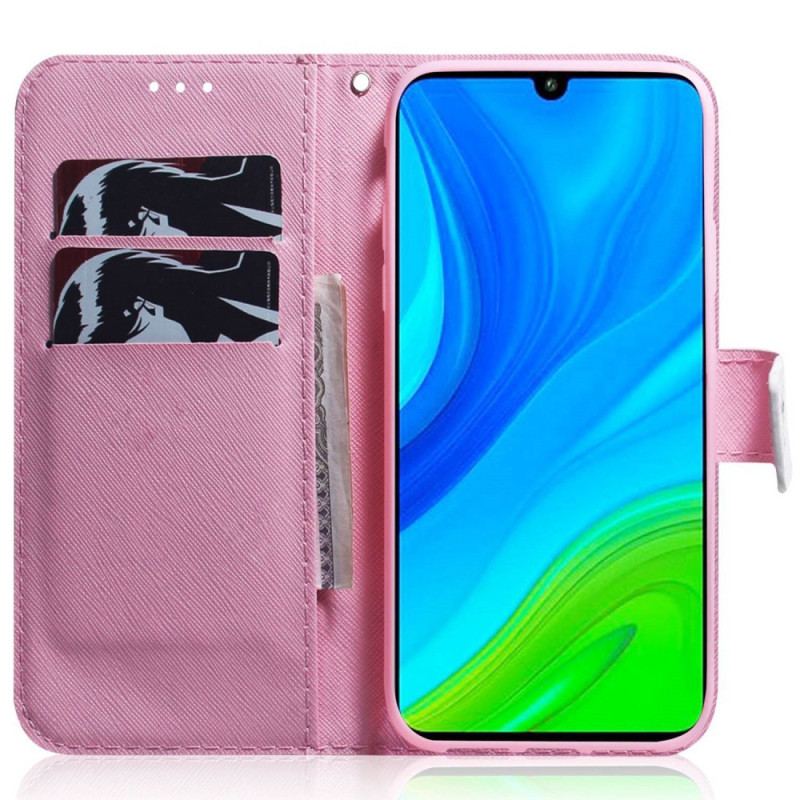 Capa Flip Para Xiaomi 12 / 12X De Cordão Flores Brancas Com Tiras