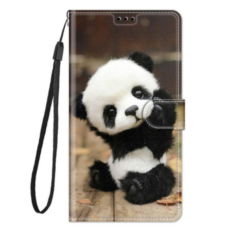 Capa Flip Para Xiaomi 12 / 12X De Cordão Pequeno Panda Com Alça