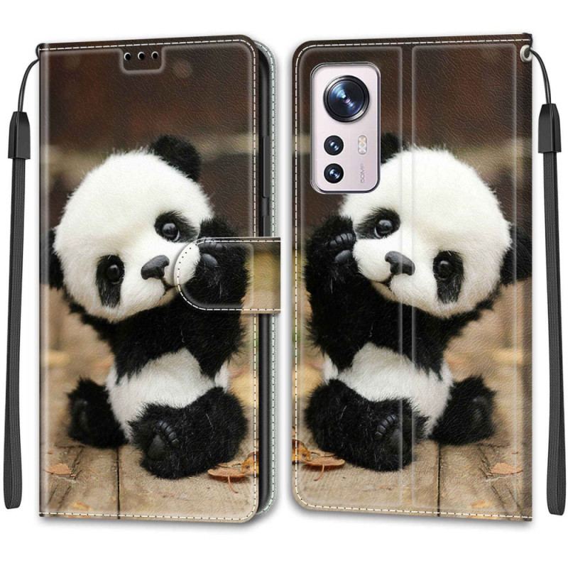 Capa Flip Para Xiaomi 12 / 12X De Cordão Pequeno Panda Com Alça