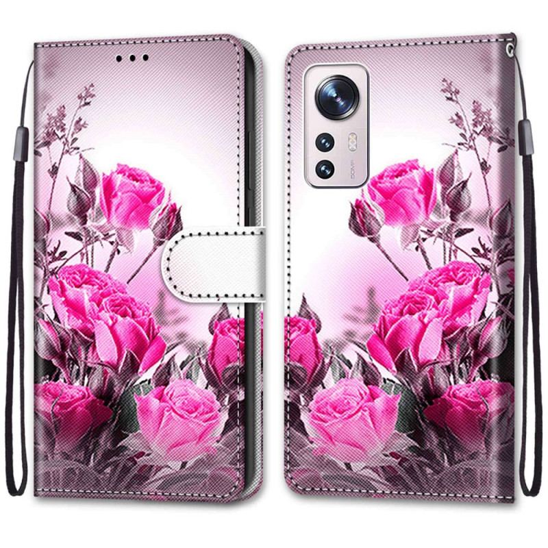 Capa Flip Para Xiaomi 12 / 12X De Cordão Strappy Floral