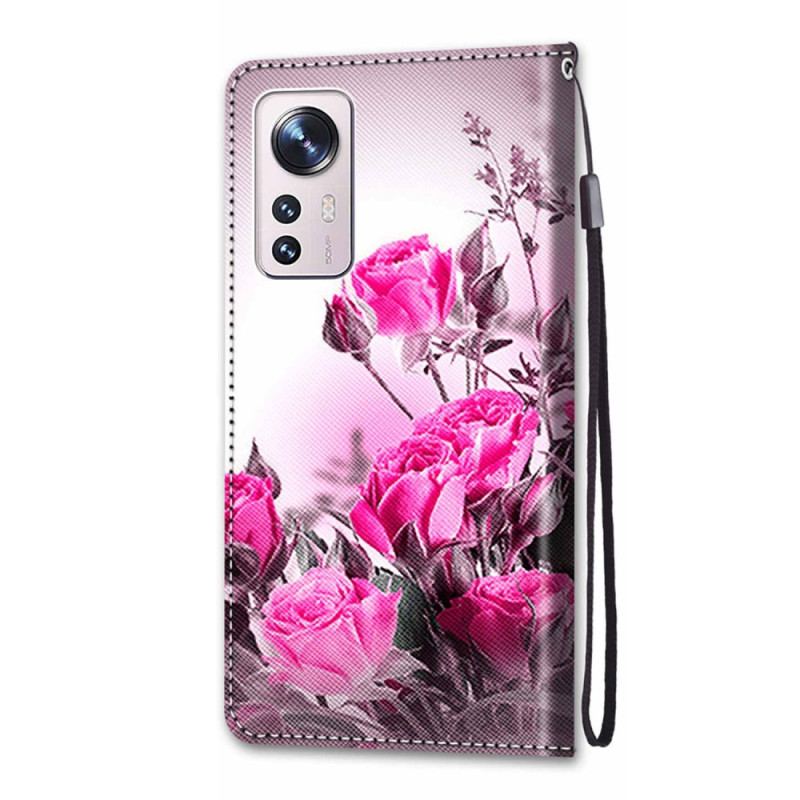 Capa Flip Para Xiaomi 12 / 12X De Cordão Strappy Floral