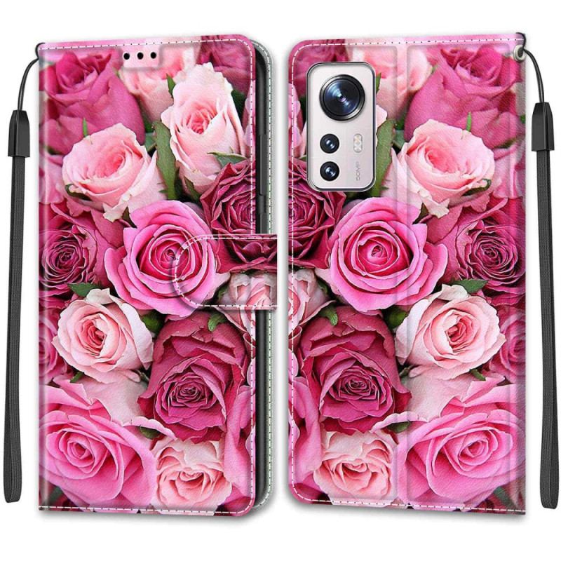 Capa Flip Para Xiaomi 12 / 12X De Cordão Strappy Floral