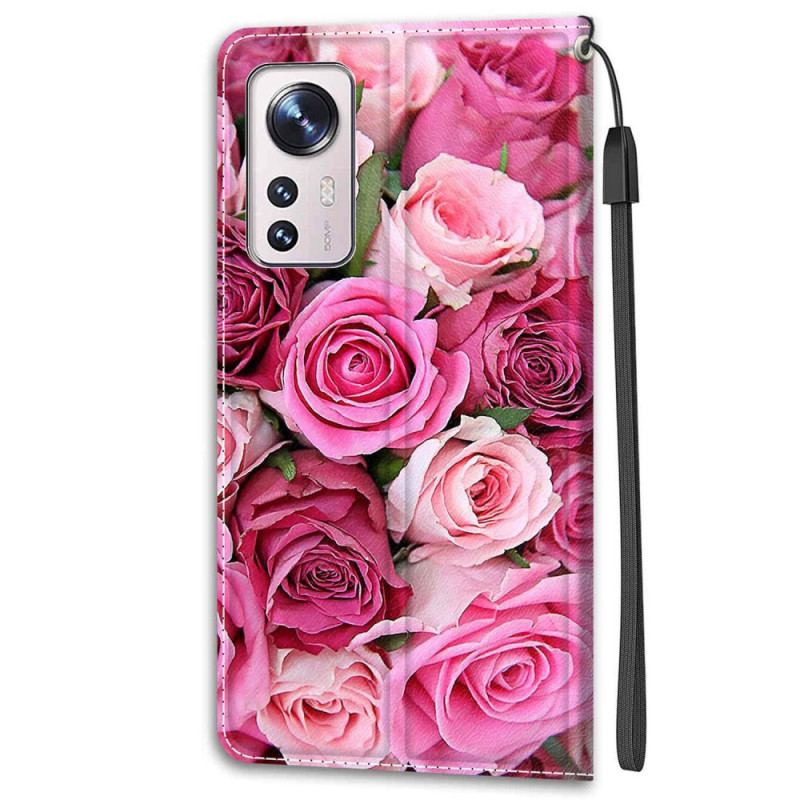 Capa Flip Para Xiaomi 12 / 12X De Cordão Strappy Floral