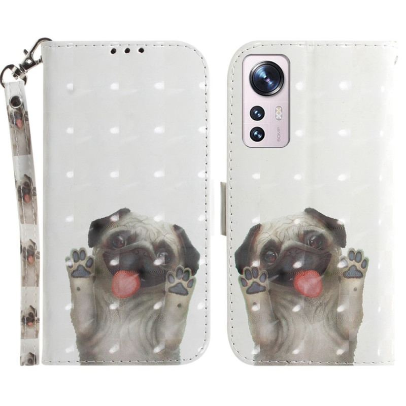 Capa Flip Para Xiaomi 12 / 12X De Cordão Tanga Pug