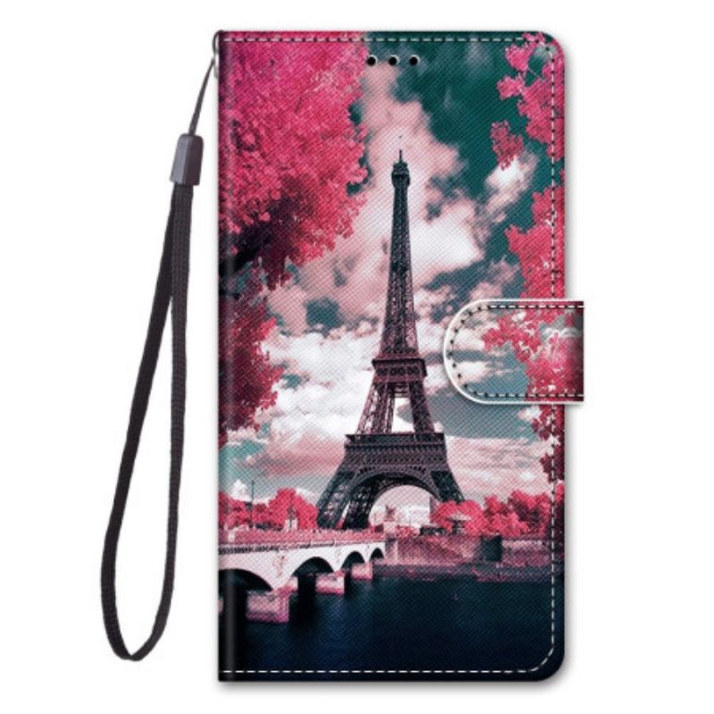 Capa Flip Para Xiaomi 12 / 12X De Cordão Torre Eiffel Com Alça