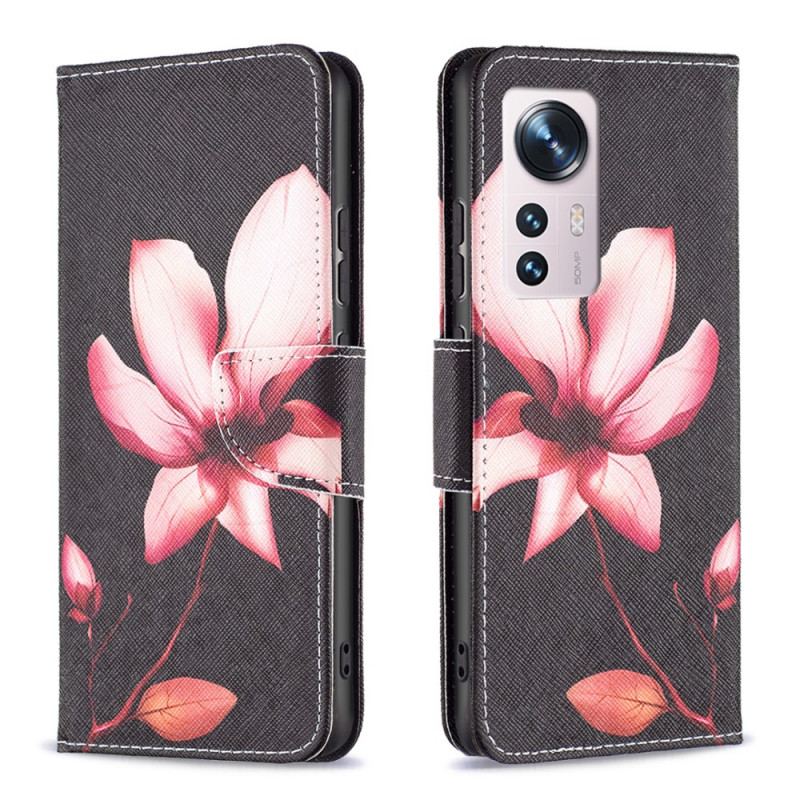 Capa Flip Para Xiaomi 12 / 12X Flor Rosa