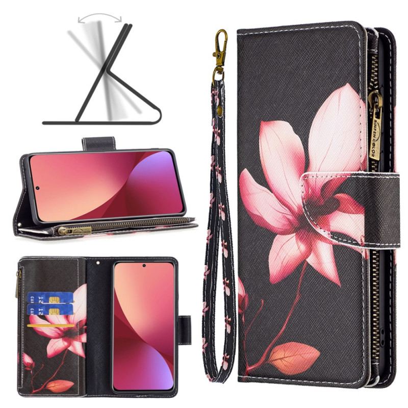 Capa Folio Para Xiaomi 12 / 12X Bolso Com Zíper Flor