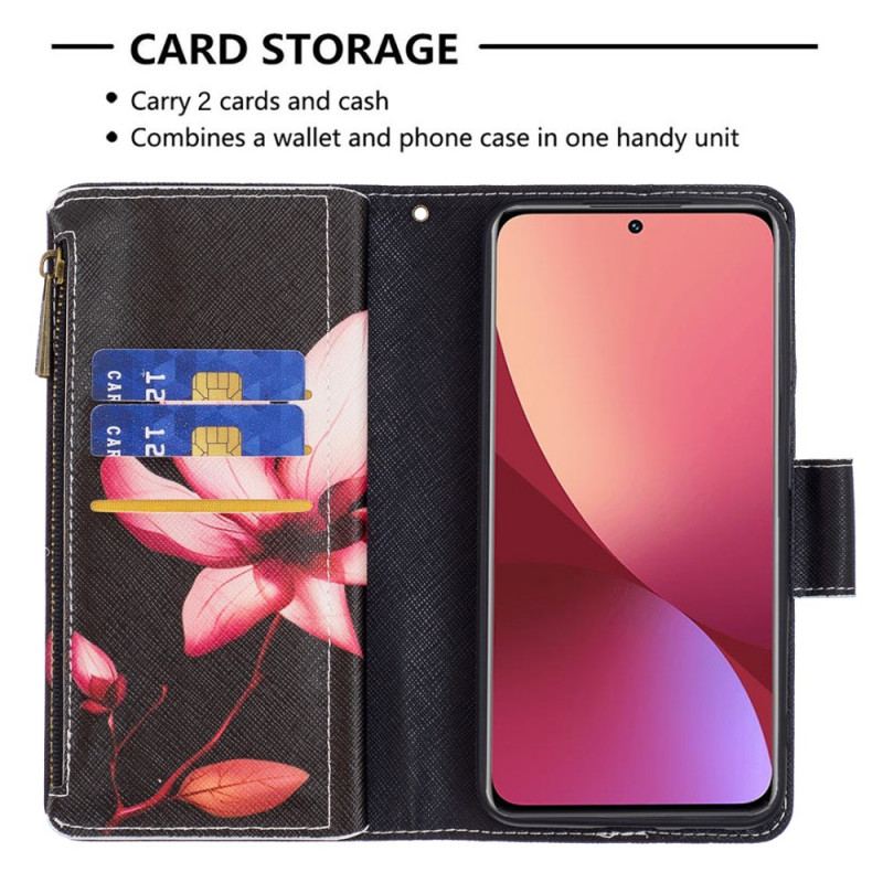 Capa Folio Para Xiaomi 12 / 12X Bolso Com Zíper Flor