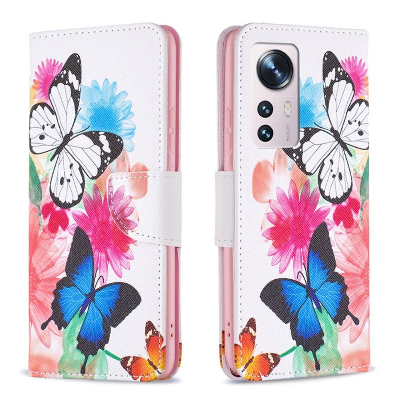 Capa Folio Para Xiaomi 12 / 12X Borboletas E Flores Pintadas