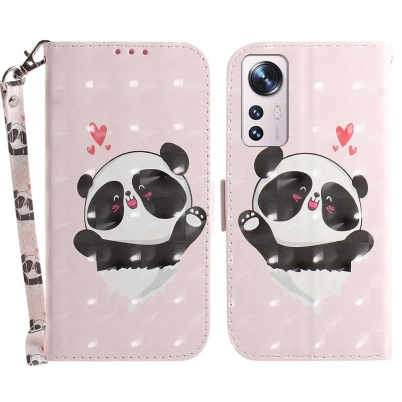 Capa Folio Para Xiaomi 12 / 12X De Cordão Panda Love Com Cordão