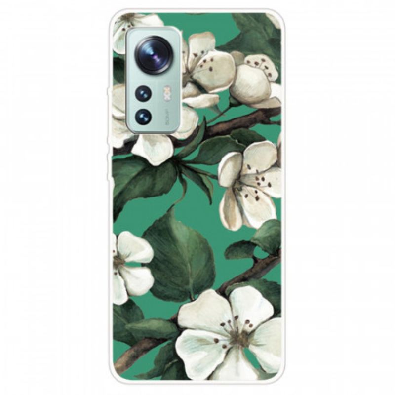 Capa Para Xiaomi 12 / 12X Flores Brancas De Silicone