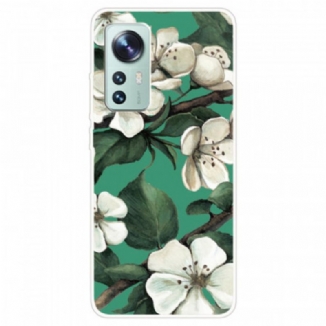 Capa Para Xiaomi 12 / 12X Flores Brancas De Silicone