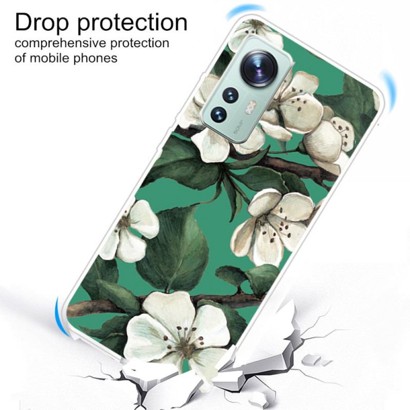 Capa Para Xiaomi 12 / 12X Flores Brancas De Silicone