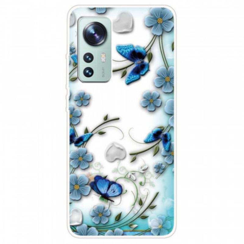 Capa Para Xiaomi 12 / 12X Flores E Borboletas Azuis