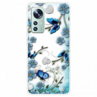 Capa Para Xiaomi 12 / 12X Flores E Borboletas Azuis