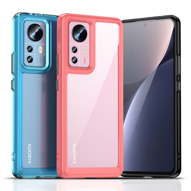 Capa Para Xiaomi 12 / 12X Transparente Com Contornos Coloridos