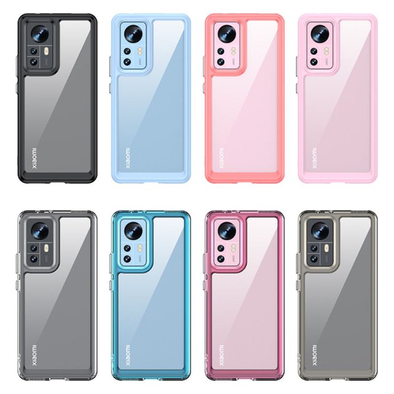 Capa Para Xiaomi 12 / 12X Transparente Com Contornos Coloridos