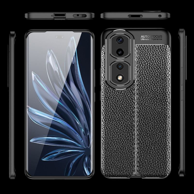 Capa De Celular Para Honor 90 Pro Efeito Couro Lichia Linha Dupla