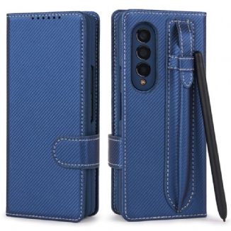 Capa De Celular Capa Em Pele Para Samsung Galaxy Z Fold 3 5G Porta Caneta Destacável