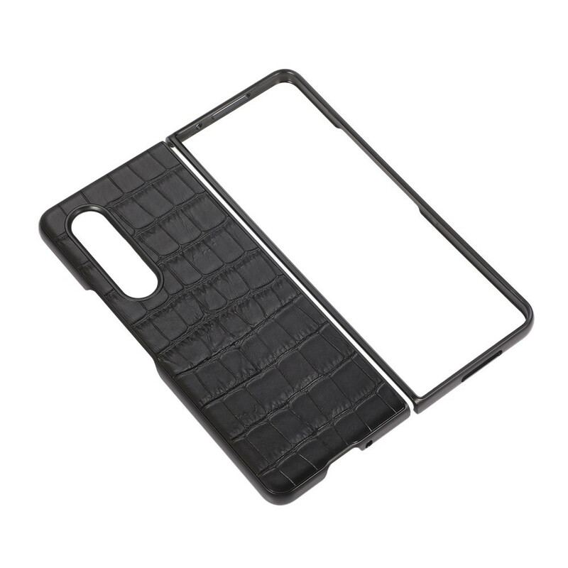 Capa De Celular Para Samsung Galaxy Z Fold 3 5G Couro De Crocodilo Genuíno