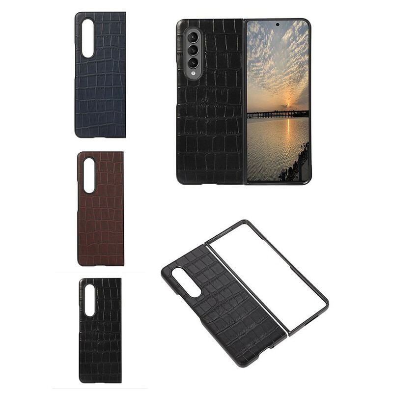 Capa De Celular Para Samsung Galaxy Z Fold 3 5G Couro De Crocodilo Genuíno