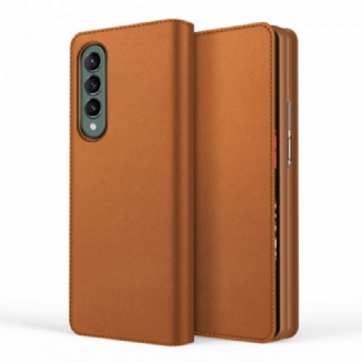 Capa De Celular Para Samsung Galaxy Z Fold 3 5G Flip Couro Rachado Com Toque De Pele