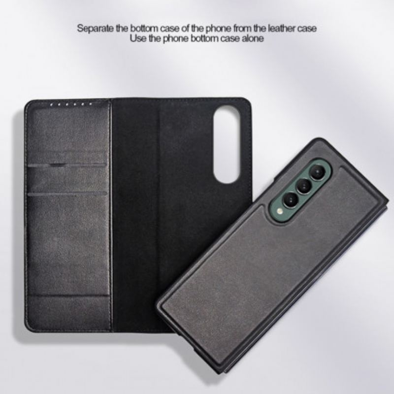 Capa De Celular Para Samsung Galaxy Z Fold 3 5G Flip Couro Rachado Com Toque De Pele