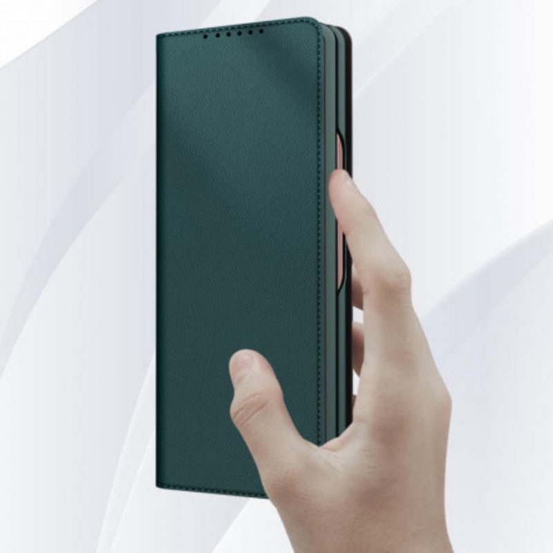 Capa De Celular Para Samsung Galaxy Z Fold 3 5G Flip Couro Rachado Com Toque De Pele