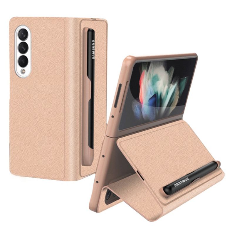 Capa De Celular Para Samsung Galaxy Z Fold 3 5G Flip Suporte Para Caneta De Couro Sintético