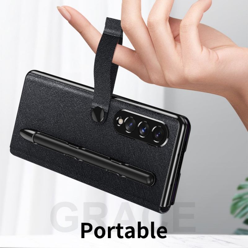 Capa De Celular Para Samsung Galaxy Z Fold 3 5G Flip Suporte Para Caneta Espelho E Alça