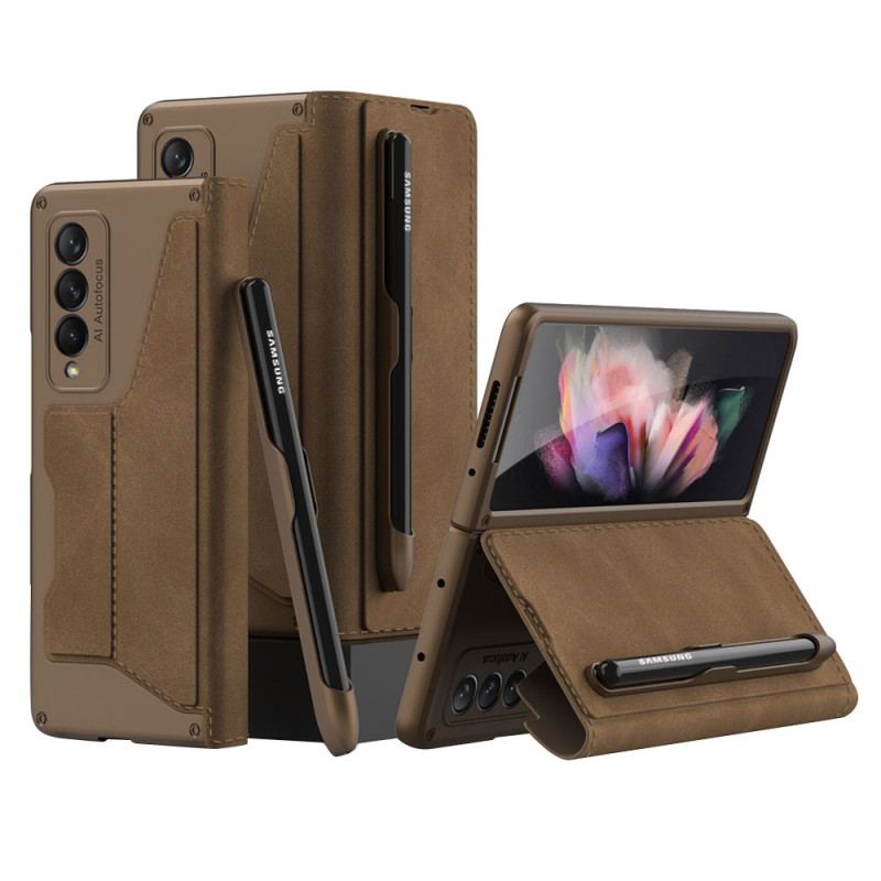 Capa De Celular Para Samsung Galaxy Z Fold 3 5G Flip Suporte Para Caneta Gkk De Couro Sintético