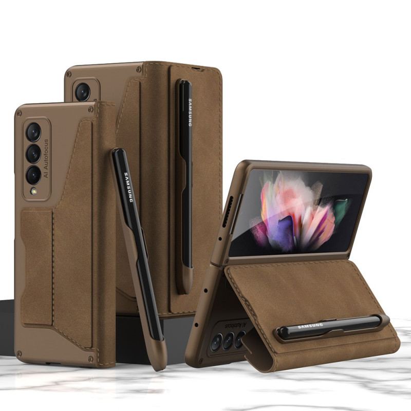 Capa De Celular Para Samsung Galaxy Z Fold 3 5G Flip Suporte Para Caneta Gkk De Couro Sintético