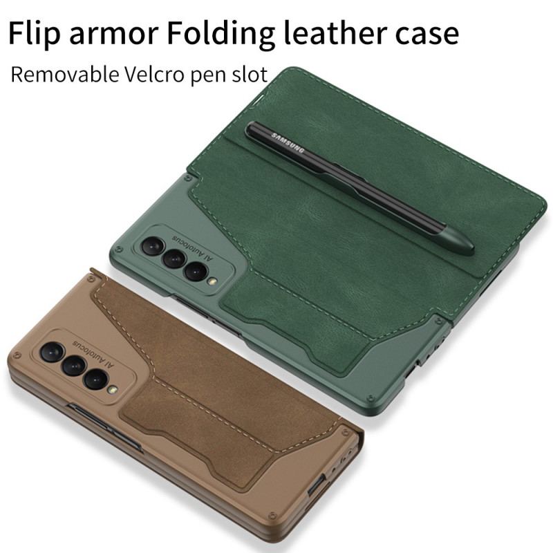 Capa De Celular Para Samsung Galaxy Z Fold 3 5G Flip Suporte Para Caneta Gkk De Couro Sintético