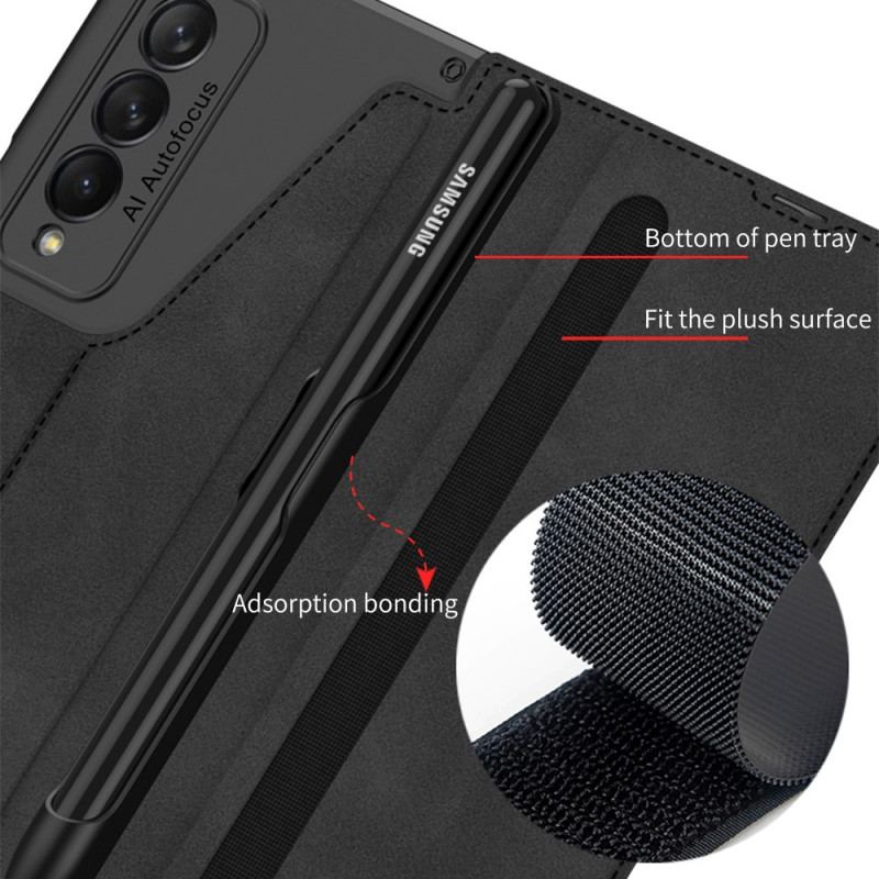 Capa De Celular Para Samsung Galaxy Z Fold 3 5G Flip Suporte Para Caneta Gkk De Couro Sintético