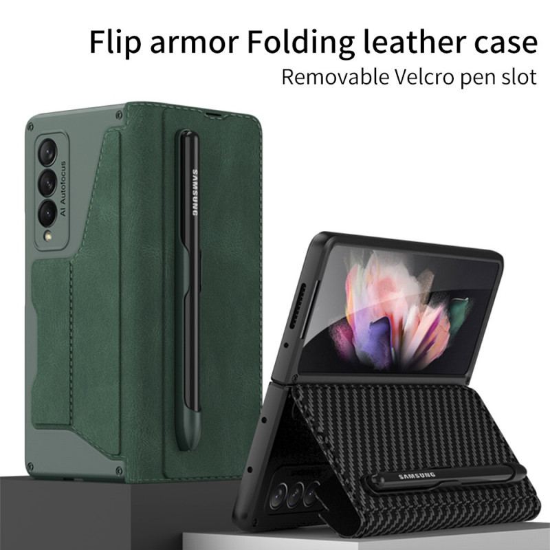 Capa De Celular Para Samsung Galaxy Z Fold 3 5G Flip Suporte Para Caneta Gkk De Couro Sintético