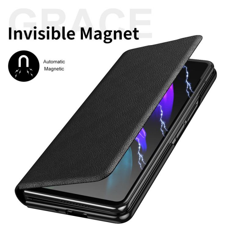 Capa De Celular Para Samsung Galaxy Z Fold 3 5G Flip Suporte E Alça Para Estilete Estilo Couro Lichia