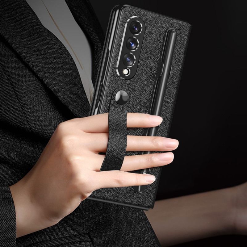 Capa De Celular Para Samsung Galaxy Z Fold 3 5G Flip Suporte E Alça Para Estilete Estilo Couro Lichia