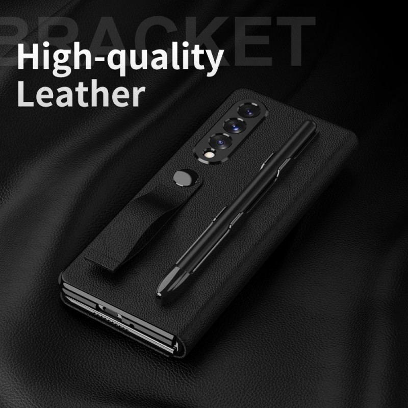 Capa De Celular Para Samsung Galaxy Z Fold 3 5G Flip Suporte E Alça Para Estilete Estilo Couro Lichia