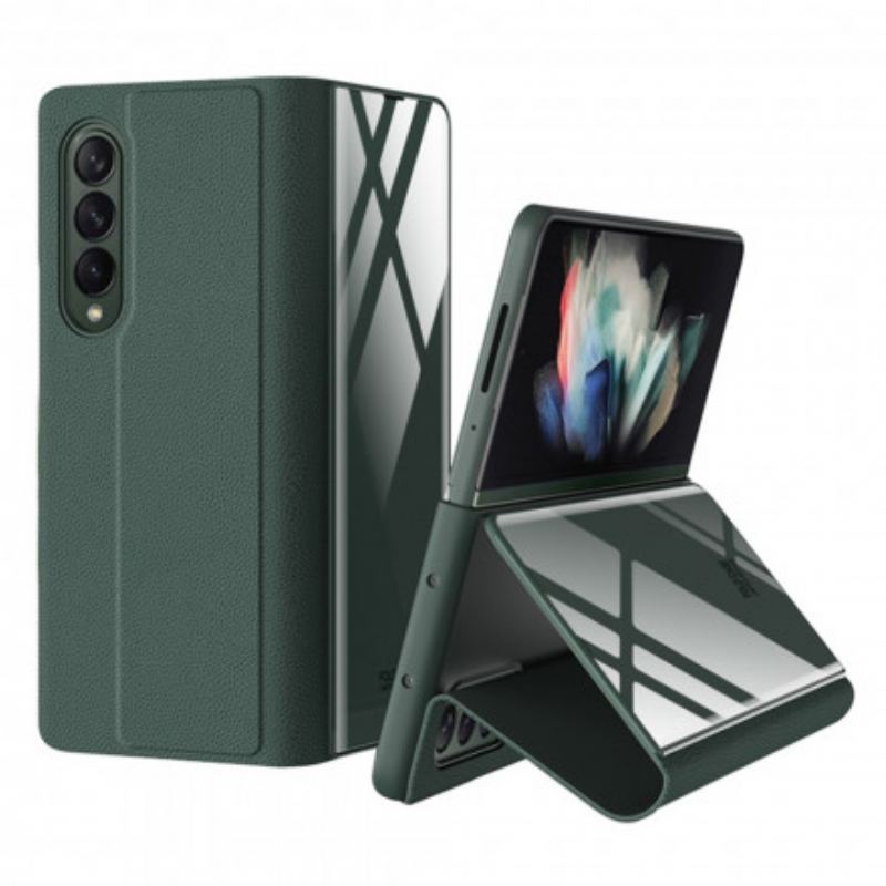 Capa De Celular Para Samsung Galaxy Z Fold 3 5G Flip Vidro Temperado E Couro Sintético