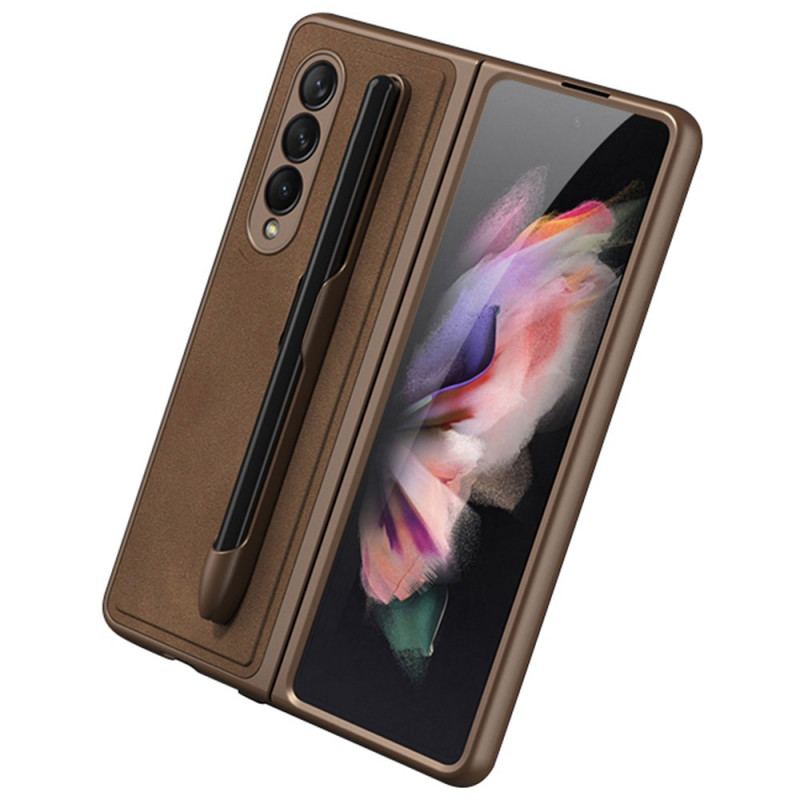 Capa De Celular Para Samsung Galaxy Z Fold 3 5G Suporte Para Estilete Efeito Couro Gkk