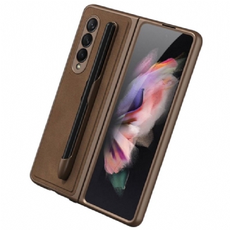 Capa De Celular Para Samsung Galaxy Z Fold 3 5G Suporte Para Estilete Efeito Couro Gkk