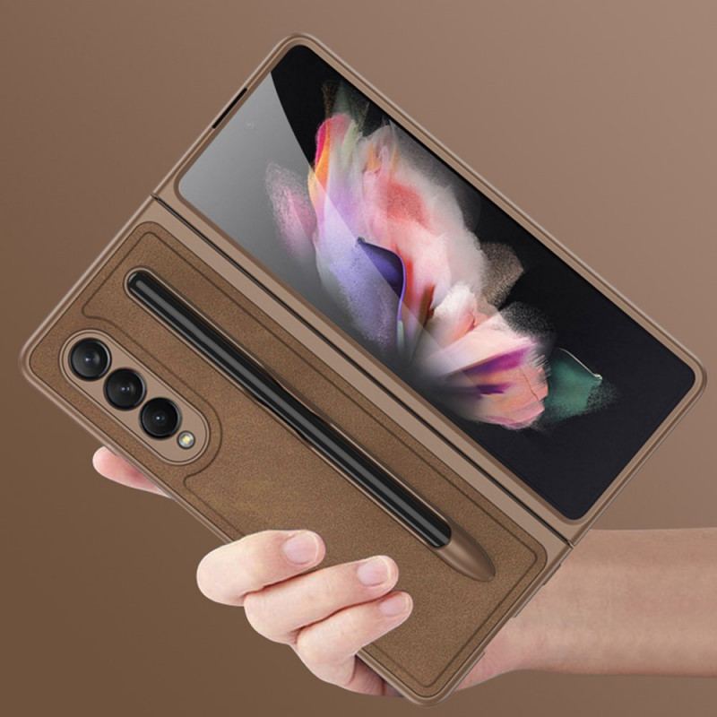 Capa De Celular Para Samsung Galaxy Z Fold 3 5G Suporte Para Estilete Efeito Couro Gkk