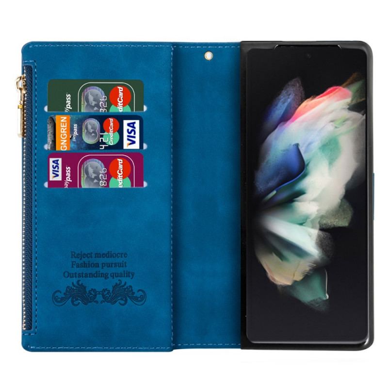 Capa De Couro Para Samsung Galaxy Z Fold 3 5G Com Porta-moedas