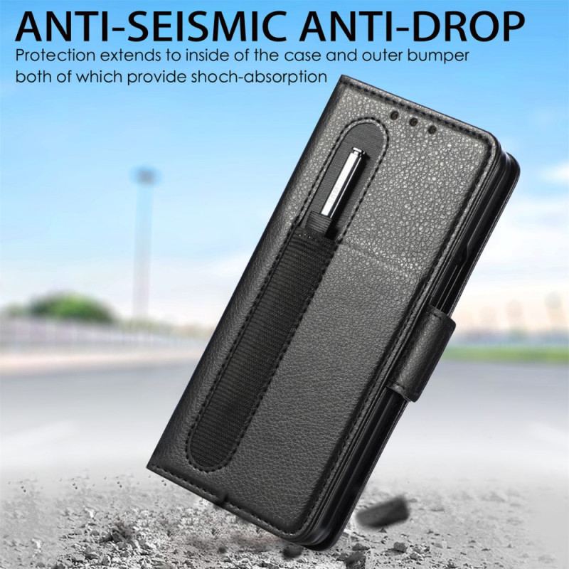 Capa De Couro Para Samsung Galaxy Z Fold 3 5G Efeito Couro Caseneo