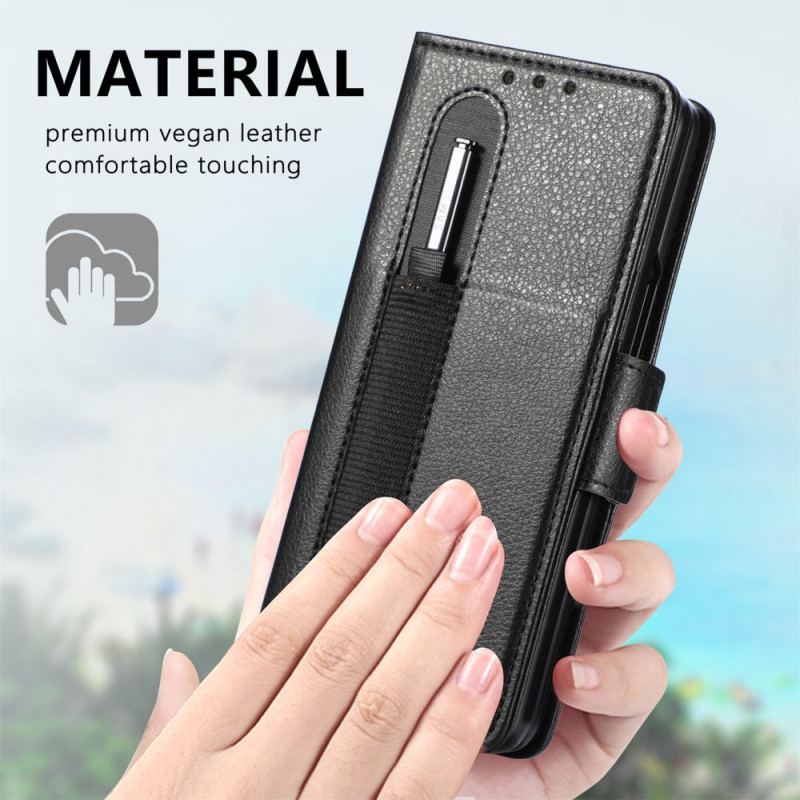 Capa De Couro Para Samsung Galaxy Z Fold 3 5G Efeito Couro Caseneo