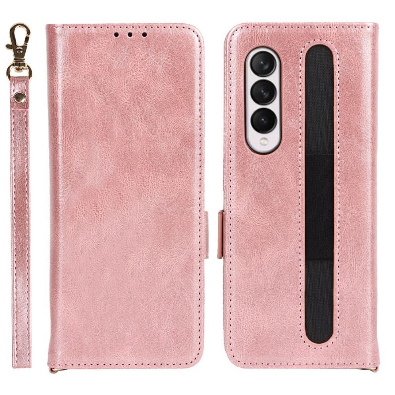 Capa De Couro Para Samsung Galaxy Z Fold 3 5G Flip Aba De Suporte De Caneta Dupla