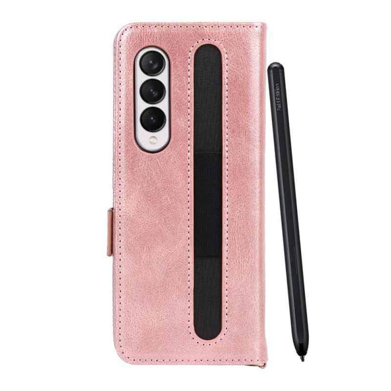 Capa De Couro Para Samsung Galaxy Z Fold 3 5G Flip Aba De Suporte De Caneta Dupla